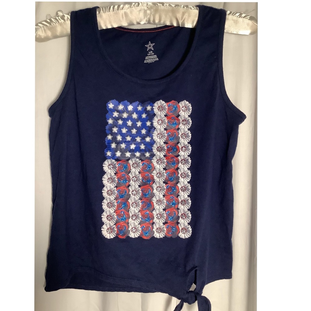 ⚡️B2🏷G1  Stunning Girls Navy Tank Top with Flag